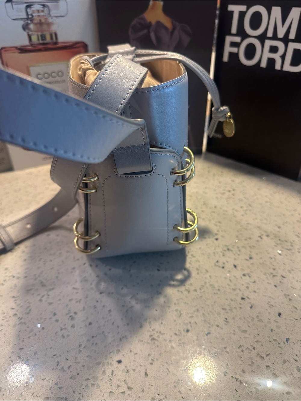 See By Chloe Gray Leather Drawstring Crossbody with Gold Accents - Picture 5 of 17